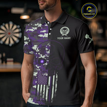 Load image into Gallery viewer, Black And Purple US Flag Digital Camo Skull Custom Men Darts Polo Shirt Dart Gifts NYN1984