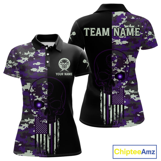 Black And Purple US Flag Digital Camo Skull Custom Men Darts Polo Shirt Dart Gifts NYN1984