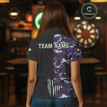 Load image into Gallery viewer, Black And Purple US Flag Digital Camo Skull Custom Men Darts Polo Shirt Dart Gifts NYN1984
