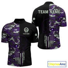 Load image into Gallery viewer, Black And Purple US Flag Digital Camo Skull Custom Men Darts Polo Shirt Dart Gifts NYN1984