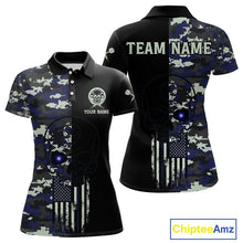 Load image into Gallery viewer, Black And Blue US Flag Digital Camo Skull Custom Men Darts Polo Shirt Dart Gifts NYN1985