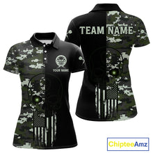 Load image into Gallery viewer, Black Green Military US Flag Digital Camo Skull Custom Men Darts Polo Shirt Dart Gifts NYN1986