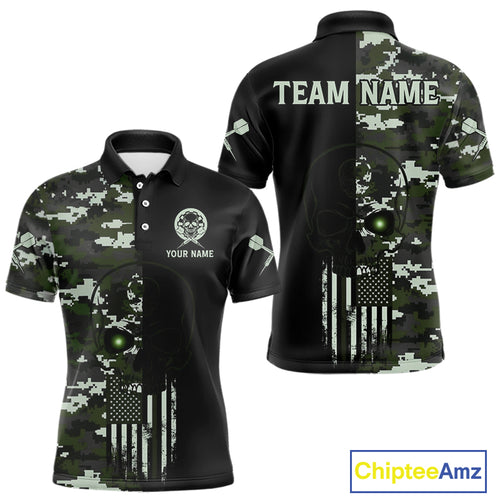 Black Green Military US Flag Digital Camo Skull Custom Men Darts Polo Shirt Dart Gifts NYN1986