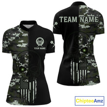 Load image into Gallery viewer, Black Green Military US Flag Digital Camo Skull Custom Men Darts Polo Shirt Dart Gifts NYN1986