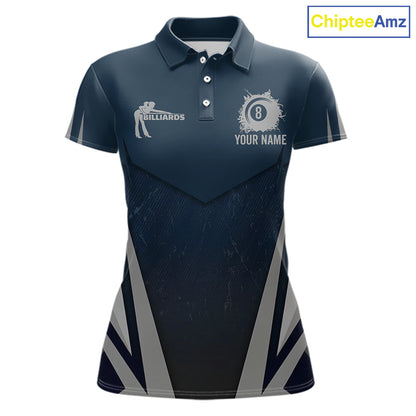 Personalized Dark Blue And Gray 8 Ball Billiard Pool Shirt For Women Custom Billiard Attire Team Jersey NYN3084