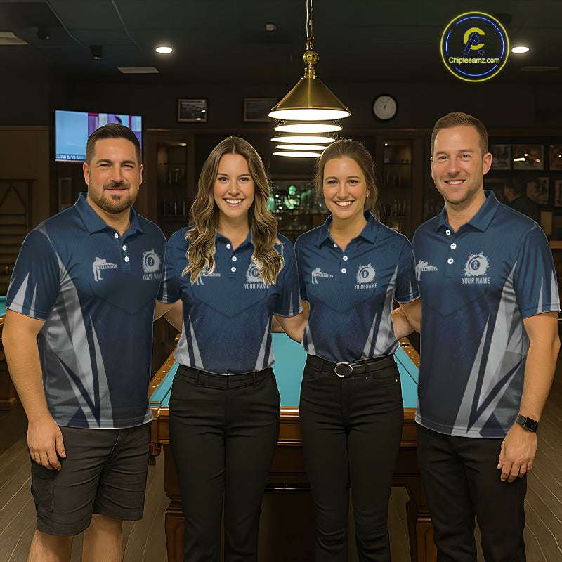Personalized Dark Blue And Gray 8 Ball Billiard Pool Shirt For Women Custom Billiard Attire Team Jersey NYN3084