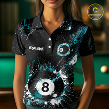 Load image into Gallery viewer, Black And Teal 8 Ball Pool Women Billiard Shirt Personalized Splatter Paint Billiard Jersey For Pooler NYN3088