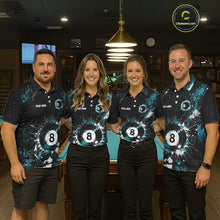 Load image into Gallery viewer, Black And Teal 8 Ball Pool Women Billiard Shirt Personalized Splatter Paint Billiard Jersey For Pooler NYN3088