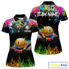Load image into Gallery viewer, Colorful Paint &amp; Flame 9 Ball Billiard Shirt For Women Personalized Cue Billiard Team Shirt NYN3089