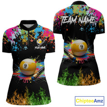 Load image into Gallery viewer, Colorful Paint &amp; Flame 9 Ball Billiard Shirt For Women Personalized Cue Billiard Team Shirt NYN3089