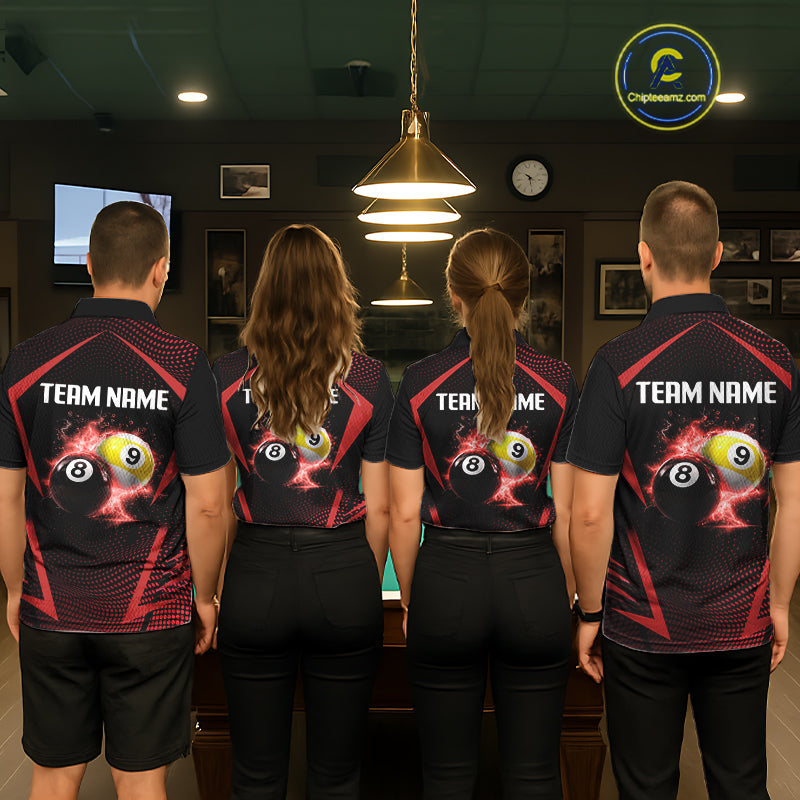 Custom 8 Ball & 9 Ball Women Billiard Shirt Personalized Thunder Red Billiard Pool Team Shirt NYN3090