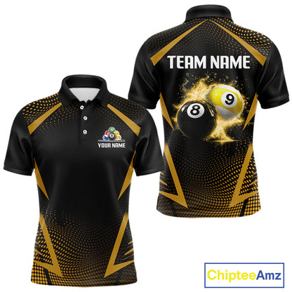 Custom 8 Ball & 9 Ball Mens Billiard Shirt Personalized Thunder Yellow Billiard Pool Team Shirt NYN3091