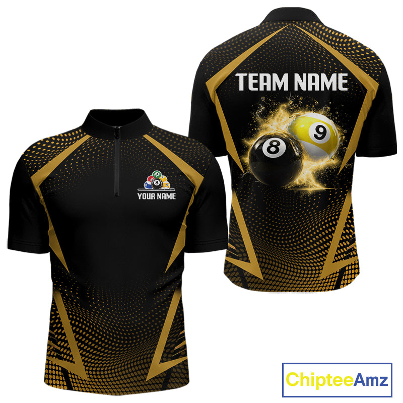 Custom 8 Ball & 9 Ball Mens Billiard Shirt Personalized Thunder Yellow Billiard Pool Team Shirt NYN3091