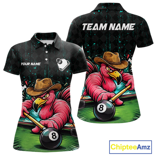 Funny Flamingo Play 8 Ball Pool Billiard Shirt For Women Custom Teal Splatter Billiard Pool Team Shirt NYN3093