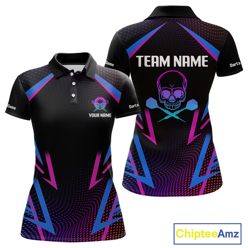 Women’s Custom Darts Team Shirt With Colorful Halftone Pattern Skull Dart Arrow NYN0313