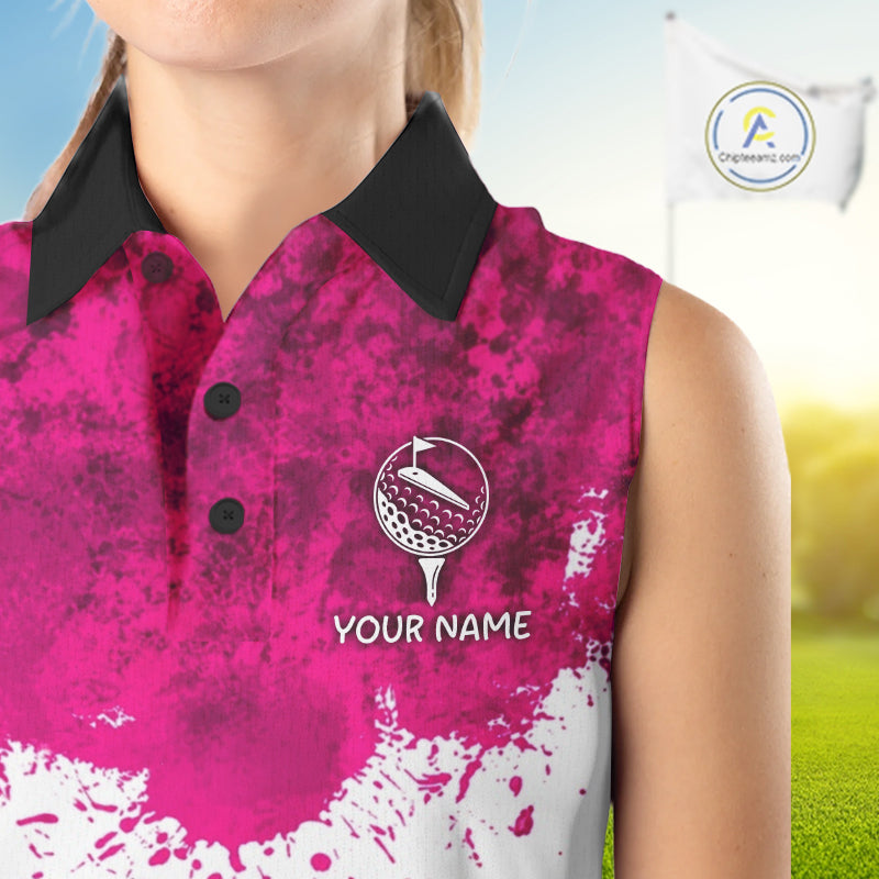 Yellow - Pink Grunge Womens Golf Sleeveless Polo Shirt Custom Flamingo Summer Tropical Golf Team Clothing NYN3263