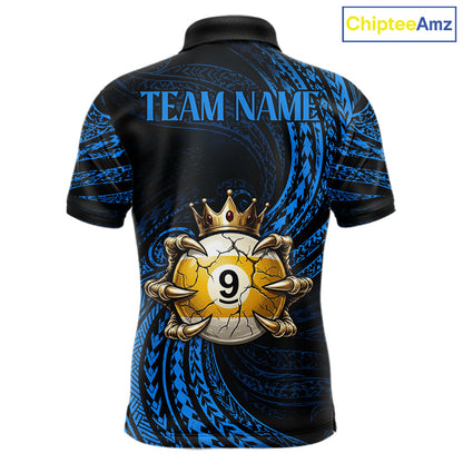 Blue Tribal Skull Crown men's billiard polo shirt custom 8 ball 9 ball pool jersey, personalized billiards team apparel