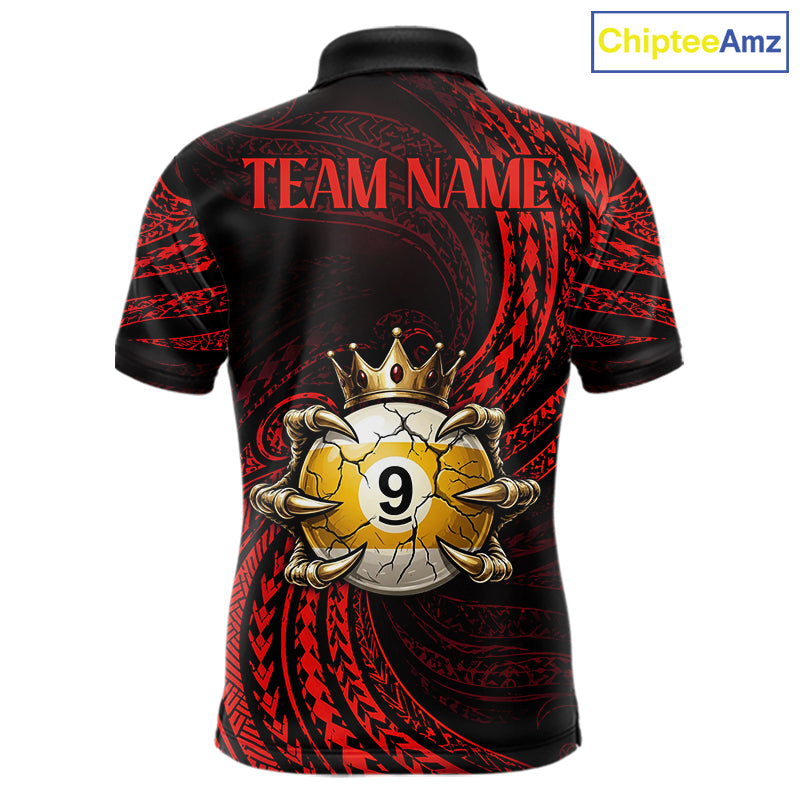 Red Tribal Skull Crown men's billiard polo shirt custom 8 ball 9 ball pool jersey, personalized billiards apparel