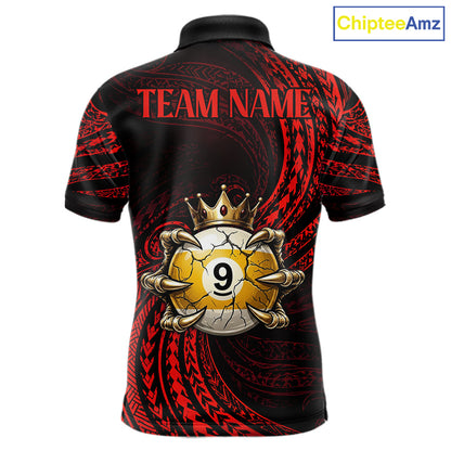 Red Tribal Skull Crown men's billiard polo shirt custom 8 ball 9 ball pool jersey, personalized billiards apparel