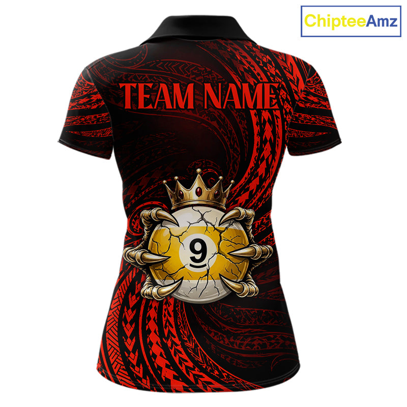 Red Tribal Skull Crown women's billiard polo shirt custom 8 ball 9 ball pool jersey, personalized billiards apparel