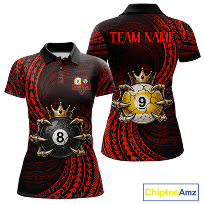 Red Tribal Skull Crown women's billiard polo shirt custom 8 ball 9 ball pool jersey, personalized billiards apparel