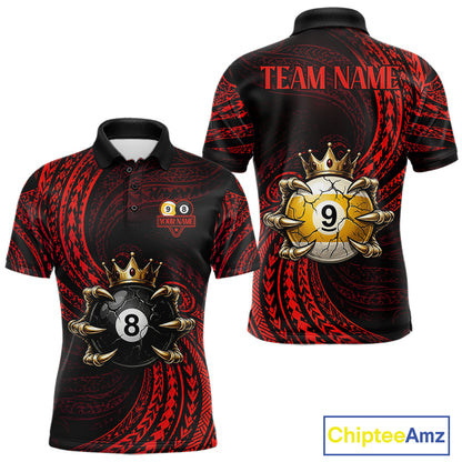 Red Tribal Skull Crown men's billiard polo shirt custom 8 ball 9 ball pool jersey, personalized billiards apparel