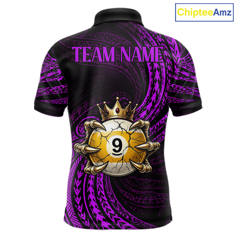 Purple Tribal Skull Crown men's billiard polo shirt custom 8 ball 9 ball team jersey, personalized pool apparel
