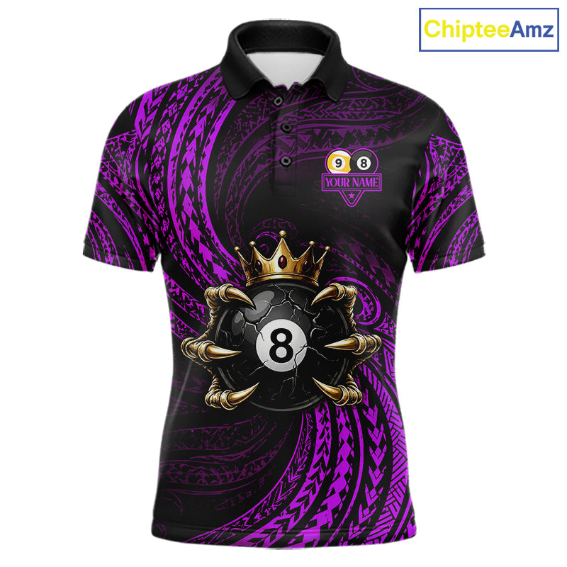 Purple Tribal Skull Crown men's billiard polo shirt custom 8 ball 9 ball team jersey, personalized pool apparel