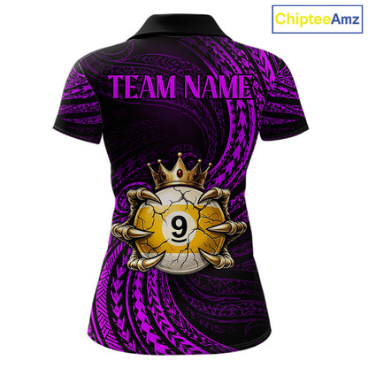 Purple Tribal Skull Crown women's billiard polo shirt custom 8 ball 9 ball team jersey, personalized pool apparel
