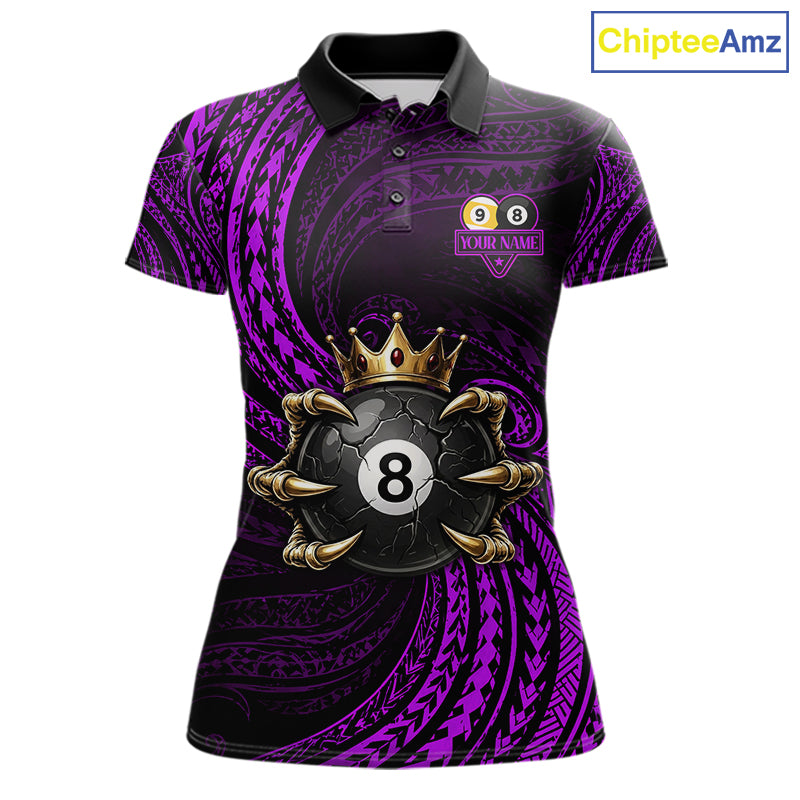 Purple Tribal Skull Crown women's billiard polo shirt custom 8 ball 9 ball team jersey, personalized pool apparel