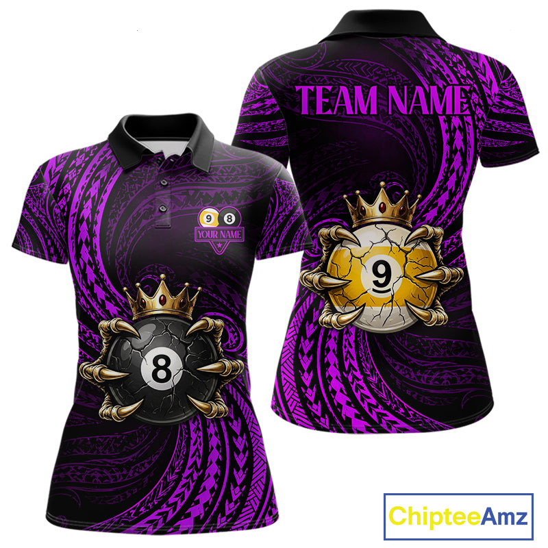 Purple Tribal Skull Crown women's billiard polo shirt custom 8 ball 9 ball team jersey, personalized pool apparel