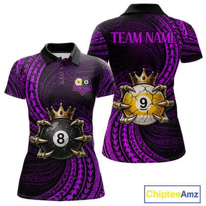 Purple Tribal Skull Crown women's billiard polo shirt custom 8 ball 9 ball team jersey, personalized pool apparel