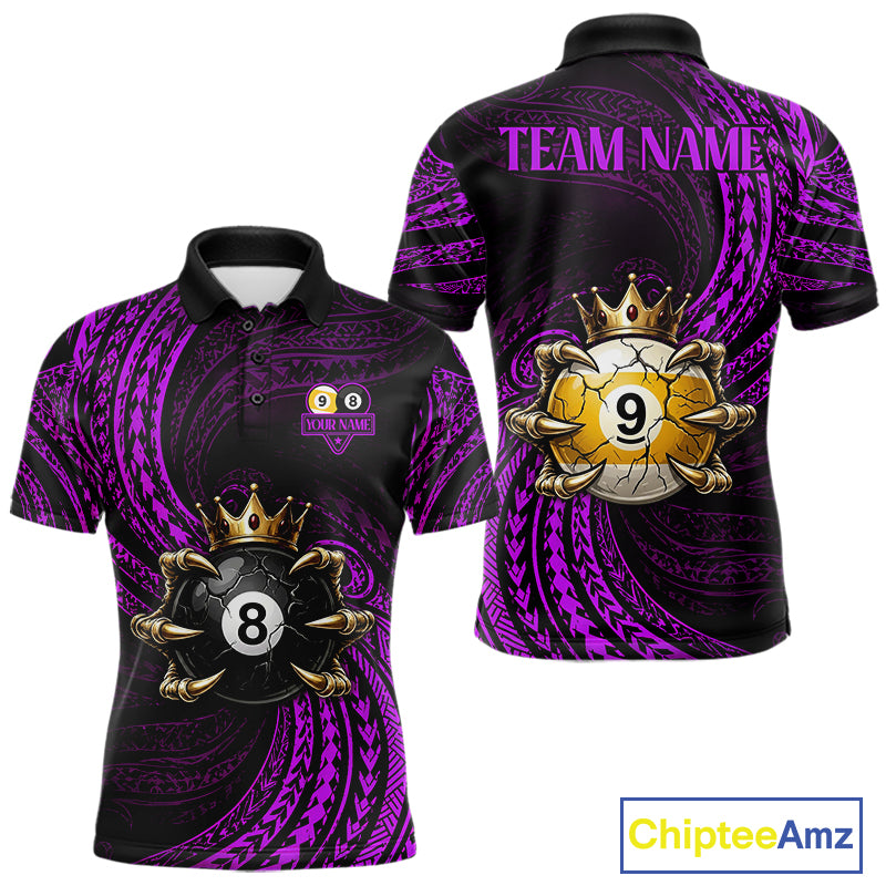 Purple Tribal Skull Crown men's billiard polo shirt custom 8 ball 9 ball team jersey, personalized pool apparel