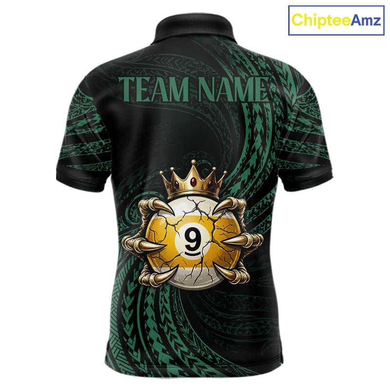 Green Tribal Skull Crown men's billiard polo shirt custom 8 ball 9 ball pool jersey, personalized billiards team apparel