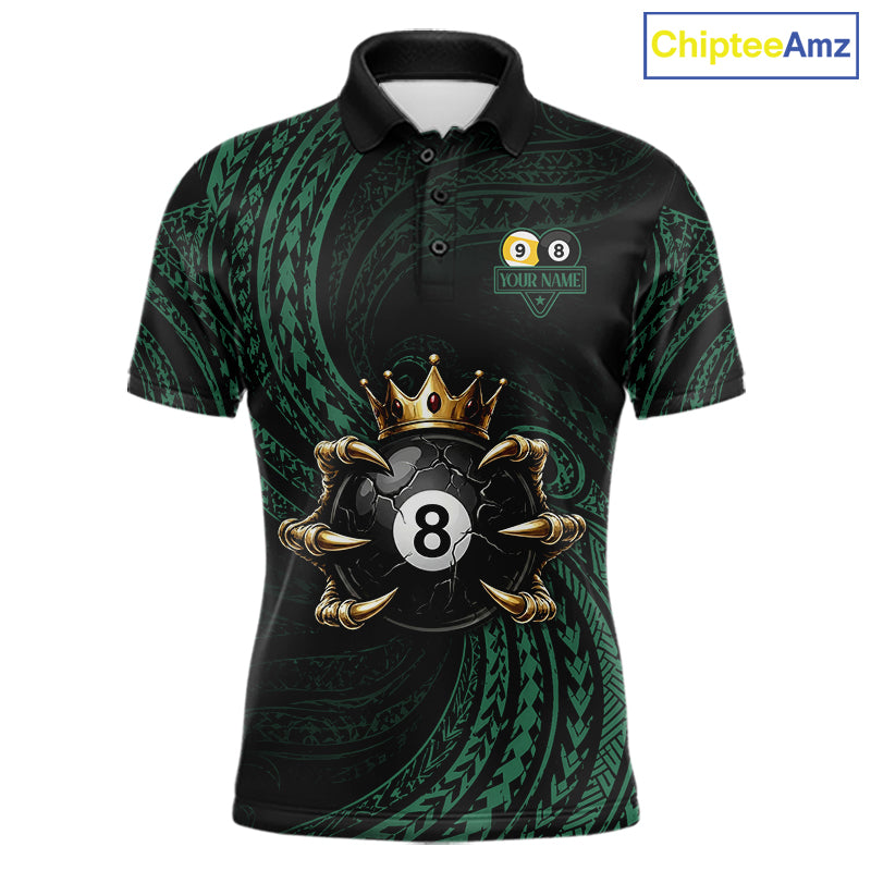 Green Tribal Skull Crown men's billiard polo shirt custom 8 ball 9 ball pool jersey, personalized billiards team apparel