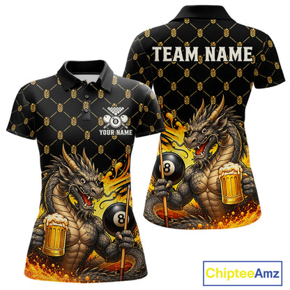 Beer Funny Dragon Play Pool 8 Ball women's billiard polo shirt custom billiards team jersey, personalized pool apparel