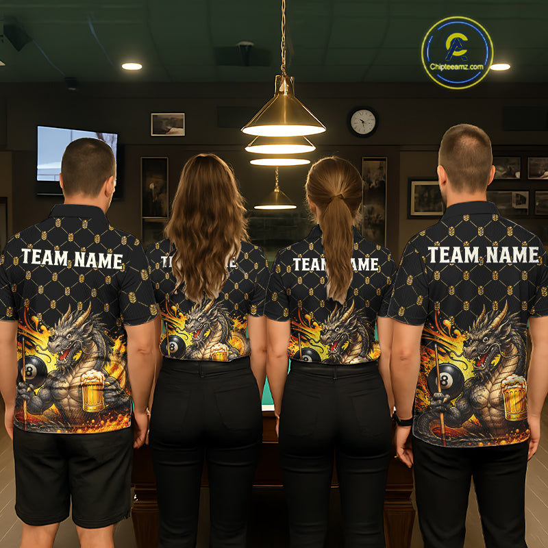Men women billiard team wearing Beer Funny Dragon custom billiards uniforms, personalized pool jerseys