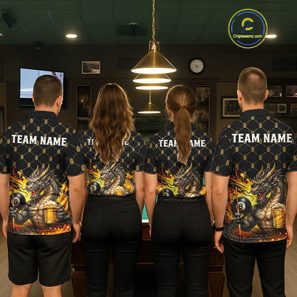 Men women billiard team wearing Beer Funny Dragon custom billiards uniforms, personalized pool jerseys