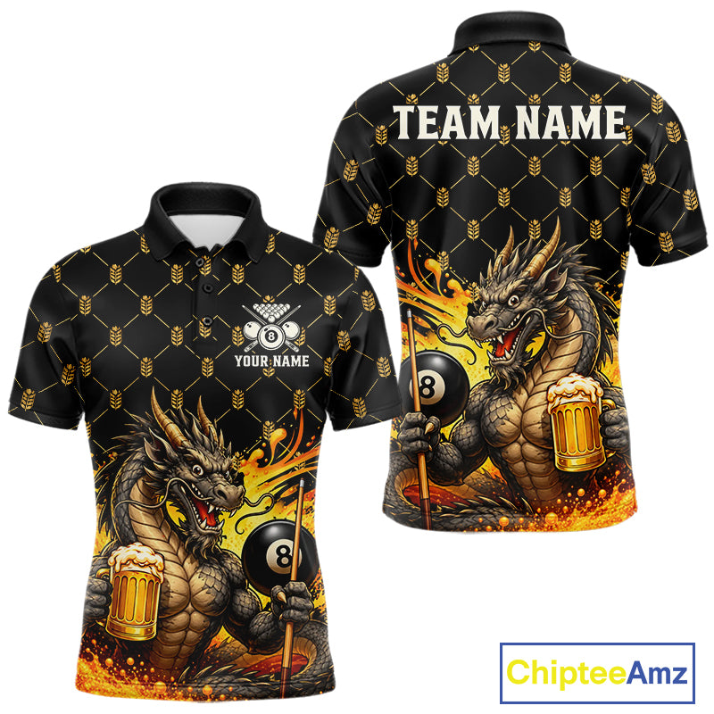Beer Funny Dragon Play Pool 8 Ball men's billiard polo shirt custom billiards team jersey, personalized pool apparel