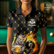 Load image into Gallery viewer, Female pool player wearing Beer Funny Rhino 8 Ball billiard jersey during league night and recreational tournament