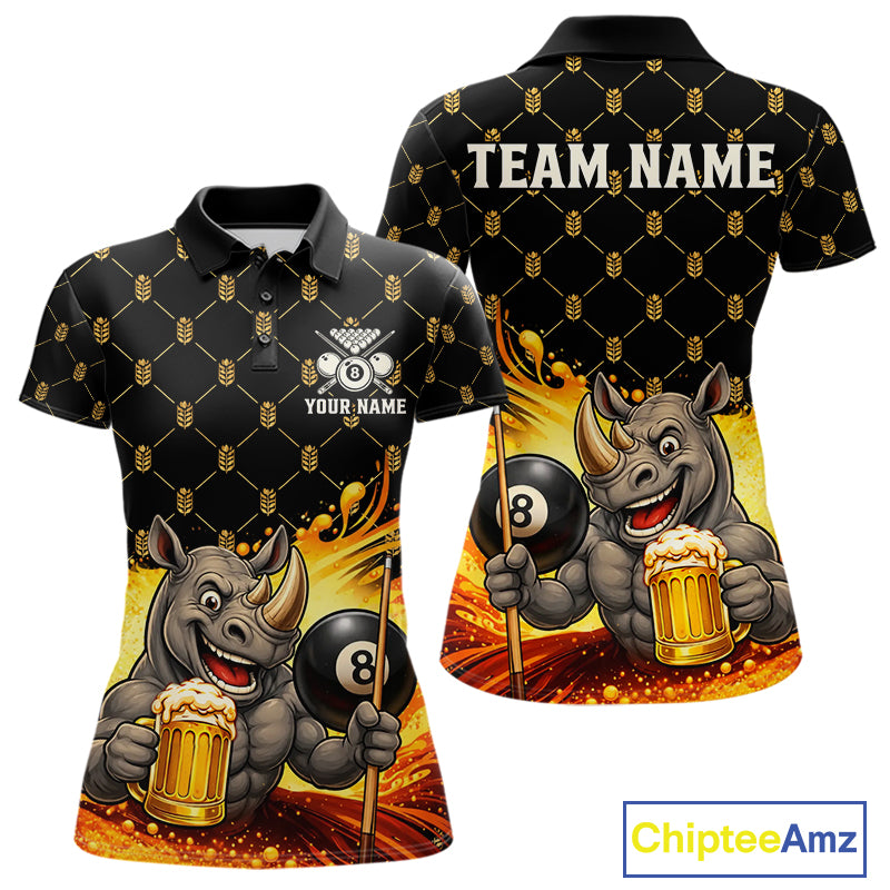 Beer Funny Rhino Play Pool 8 Ball women's billiard polo shirt custom pool team jersey, personalized billiards apparel, funny billiard shirt