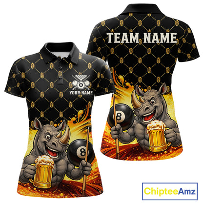 Beer Funny Rhino Play Pool 8 Ball women's billiard polo shirt custom pool team jersey, personalized billiards apparel, funny billiard shirt