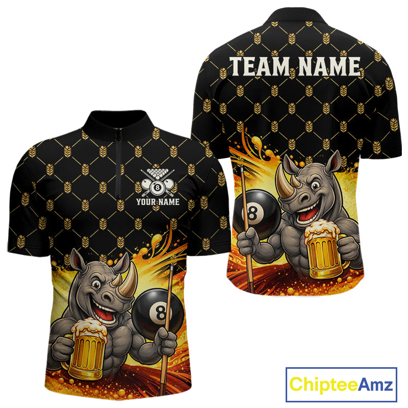 Beer Funny Rhino Play Pool 8 Ball men's quarter zip billiard shirt custom cue sports jersey, pool league apparel