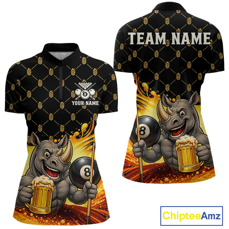 Beer Funny Rhino Play Pool 8 Ball women's quarter zip billiard shirt custom cue sports jersey, pool league apparel