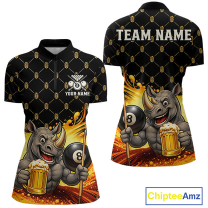 Beer Funny Rhino Play Pool 8 Ball women's quarter zip billiard shirt custom cue sports jersey, pool league apparel