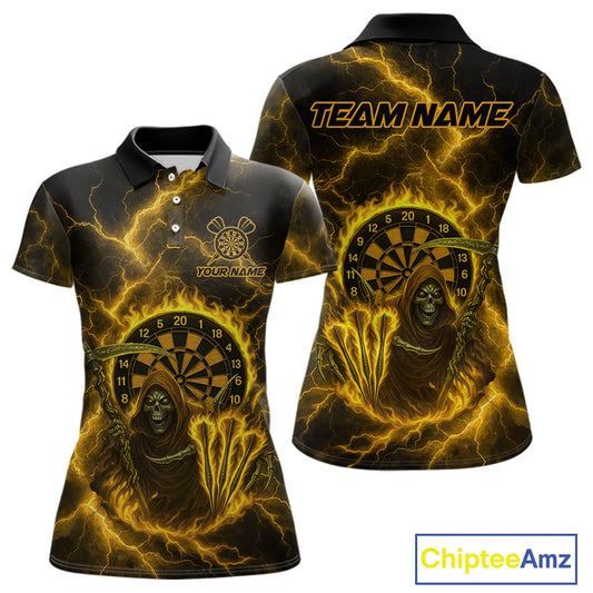 Custom Yellow Flames Grim Reaper Lightning Dart Women 1/4-Zip Jerseys Outfits Dart Gifts NYN1721