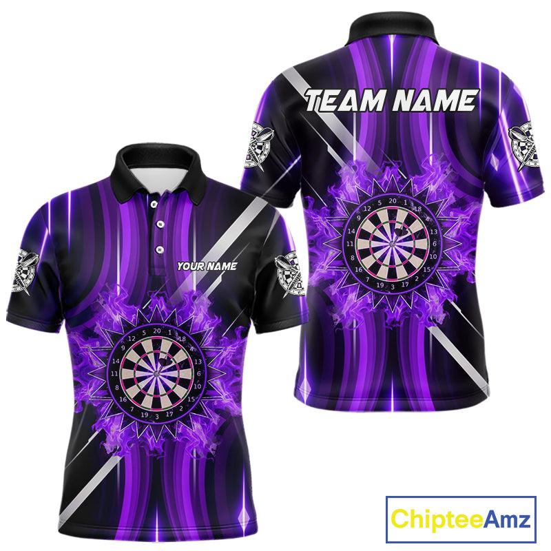 Custom Purple Flames Dartboard Flower Men Darts Polo Shirt Dart Team Jersey Gifts NYN1987