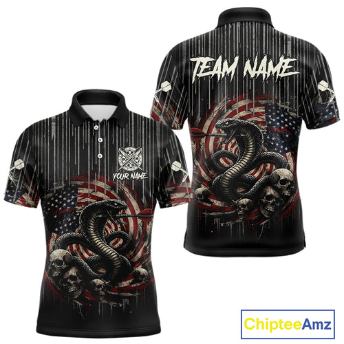Custom US Flag Cobra Skull Swirl Vintage Men Darts Polo Shirt Retro Dart Jersey Gifts NYN1988