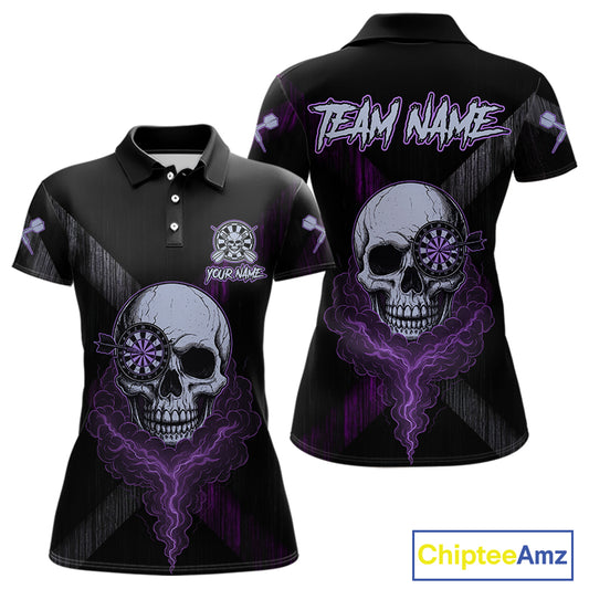 Black & Purple Smoke Skull Dartboard Women Darts Polo Shirt Grunge Dart Gifts NYN1993