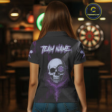 Load image into Gallery viewer, Black &amp; Purple Smoke Skull Dartboard Women Darts Polo Shirt Grunge Dart Gifts NYN1993